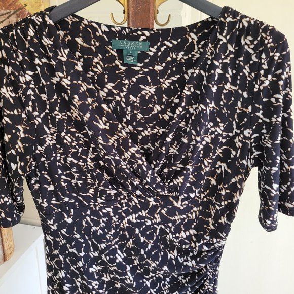 Ralph Lauren Black Chain Print Wrap Style Midi Dress US 8 - Picture 3 of 8